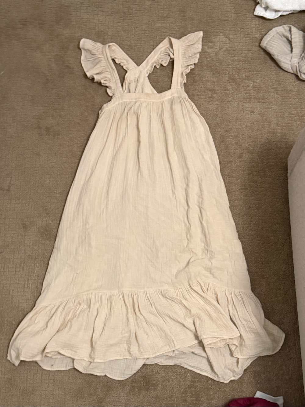 Cream Ruffle-Shoulder Midi Dress